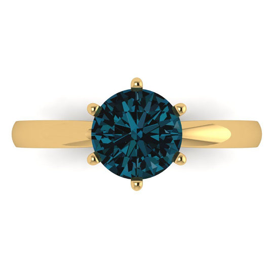 1.5 cttw Natural London Blue Topaz Solitaire  Engagement Ring - Solid Yellow Gold (VVS1, Round Cut,7.5mm)