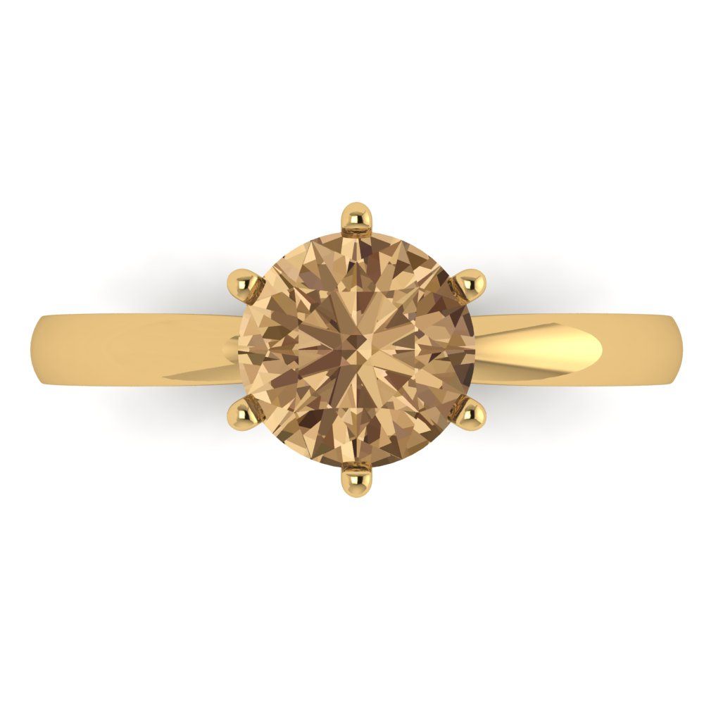 1.5 cttw Zirconia Simulated Champagne Diamond Solitaire  Engagement Ring - Solid Yellow Gold (VVS1, Round Cut,7.5mm)