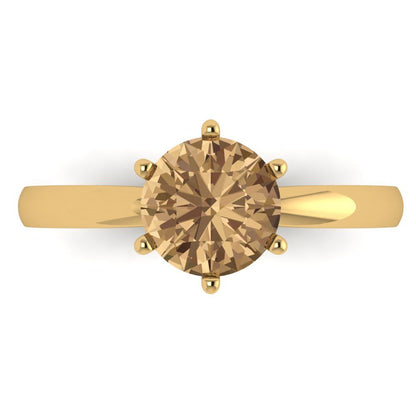 1.5 cttw Zirconia Simulated Champagne Diamond Solitaire  Engagement Ring - Solid Yellow Gold (VVS1, Round Cut,7.5mm)