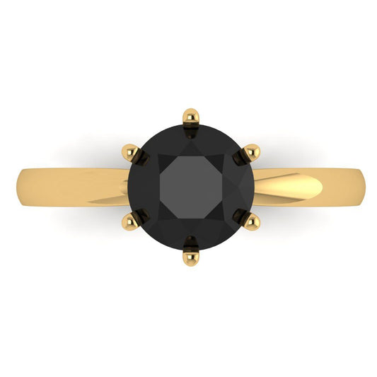 1.5 cttw Natural Onyx Solitaire  Engagement Ring - Solid Yellow Gold (VVS1, Round Cut,7.5mm)