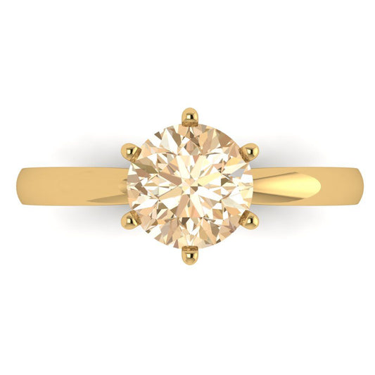 1.5 cttw Natural Morganite Solitaire  Engagement Ring - Solid Yellow Gold (VVS1, Round Cut,7.5mm)