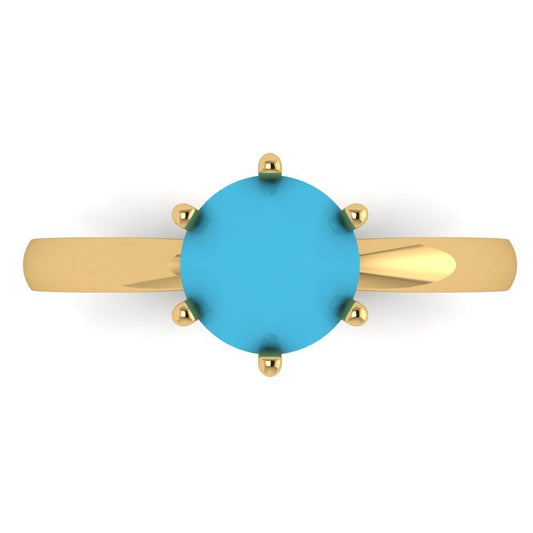 1.5 cttw Simulated Turquoise Solitaire  Engagement Ring - Solid Yellow Gold (VVS1, Round Cut,7.5mm)