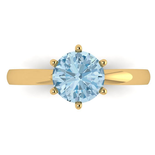 1.5 cttw Zirconia Simulated Blue Diamond Solitaire  Engagement Ring - Solid Yellow Gold (VVS1, Round Cut,7.5mm)