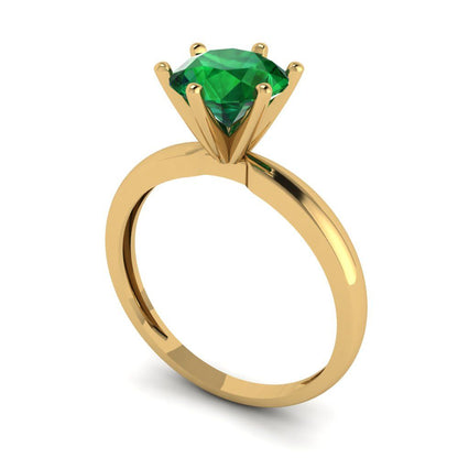 1.5 cttw Simulated Emerald Solitaire  Engagement Ring - Solid Gold (Round Cut,7.5mm)