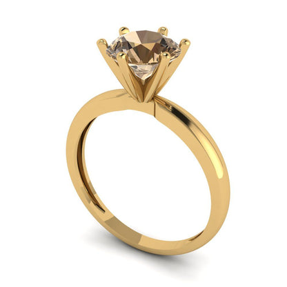 1.5 cttw Zirconia Simulated Champagne Diamond Solitaire  Engagement Ring - Solid Yellow Gold (VVS1, Round Cut,7.5mm)