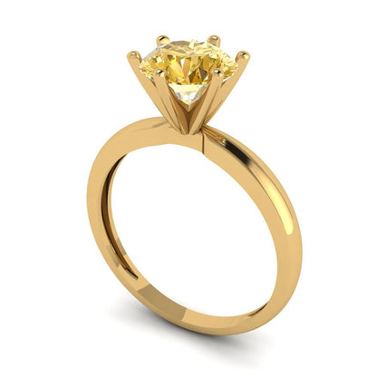 1.5 cttw Zirconia Simulated Yellow Diamond Solitaire  Engagement Ring - Solid Yellow Gold (VVS1, Round Cut,7.5mm)