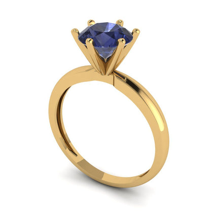 1.5 cttw Simulated Blue Sapphire Solitaire  Engagement Ring - Solid Gold (Round Cut,7.5mm)