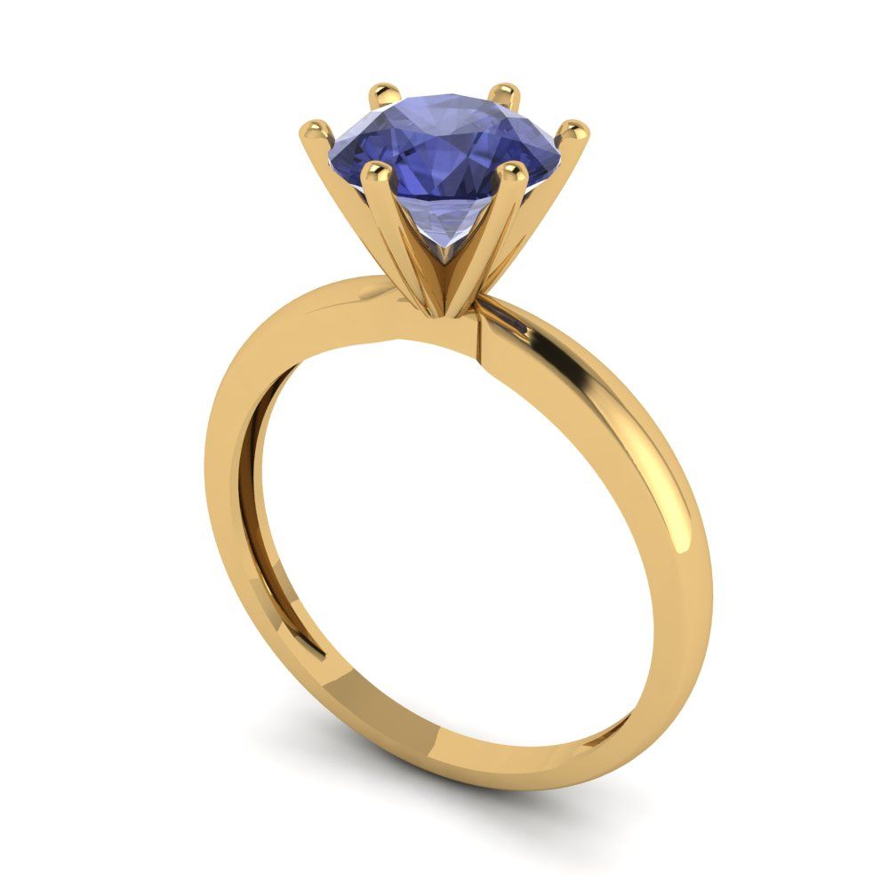 1.5 cttw Simulated Tanzanite Solitaire  Engagement Ring - Solid Gold (Round Cut,7.5mm)