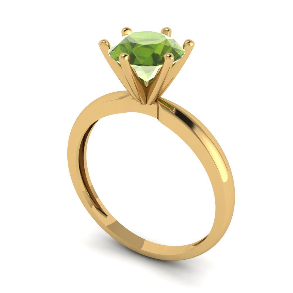 1.5 cttw Natural Peridot Solitaire  Engagement Ring - Solid Gold (Round Cut,7.5mm)
