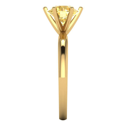 1.5 cttw Zirconia Simulated Yellow Diamond Solitaire  Engagement Ring - Solid Yellow Gold (VVS1, Round Cut,7.5mm)
