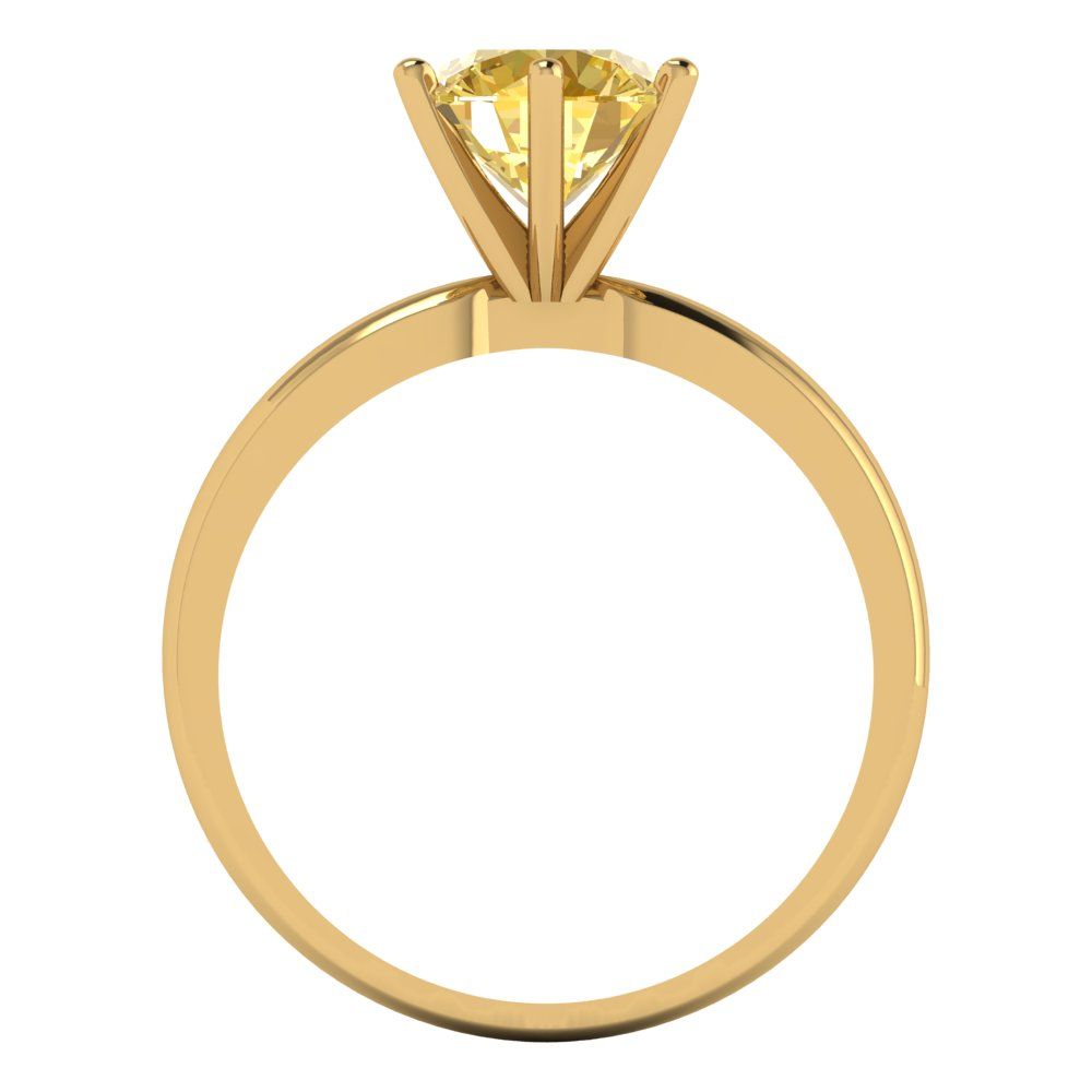 1.5 cttw Zirconia Simulated Yellow Diamond Solitaire  Engagement Ring - Solid Yellow Gold (VVS1, Round Cut,7.5mm)