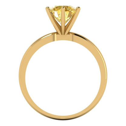 1.5 cttw Zirconia Simulated Yellow Diamond Solitaire  Engagement Ring - Solid Yellow Gold (VVS1, Round Cut,7.5mm)