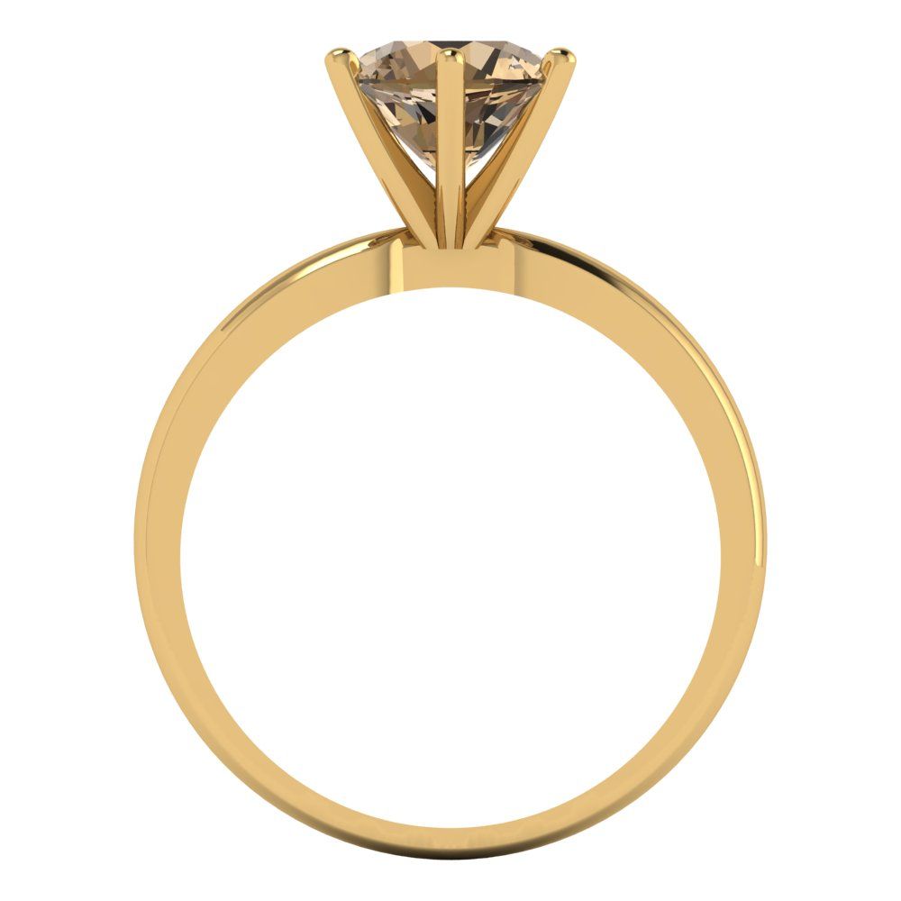 1.5 cttw Zirconia Simulated Champagne Diamond Solitaire  Engagement Ring - Solid Yellow Gold (VVS1, Round Cut,7.5mm)