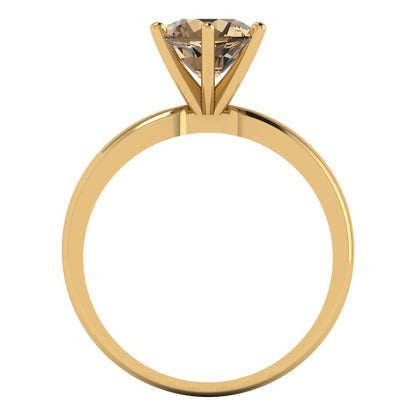 1.5 cttw Zirconia Simulated Champagne Diamond Solitaire  Engagement Ring - Solid Yellow Gold (VVS1, Round Cut,7.5mm)