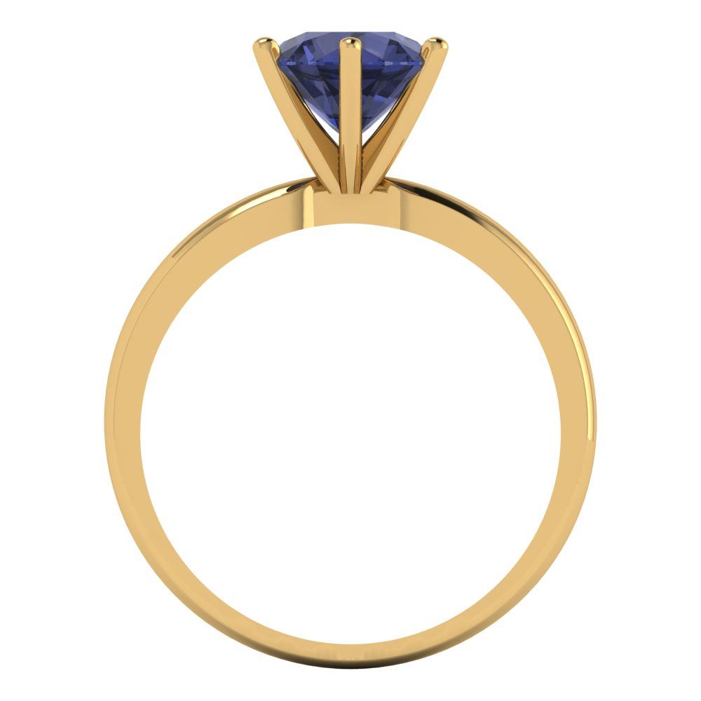 1.5 cttw Simulated Blue Sapphire Solitaire  Engagement Ring - Solid Gold (Round Cut,7.5mm)