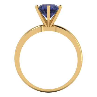 1.5 cttw Simulated Blue Sapphire Solitaire  Engagement Ring - Solid Gold (Round Cut,7.5mm)