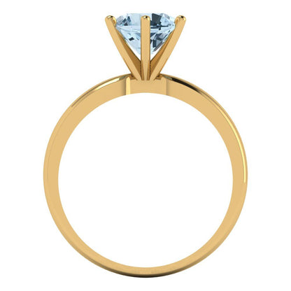 1.5 cttw Natural Aquamarine Solitaire  Engagement Ring - Solid Gold (Round Cut,7.5mm)