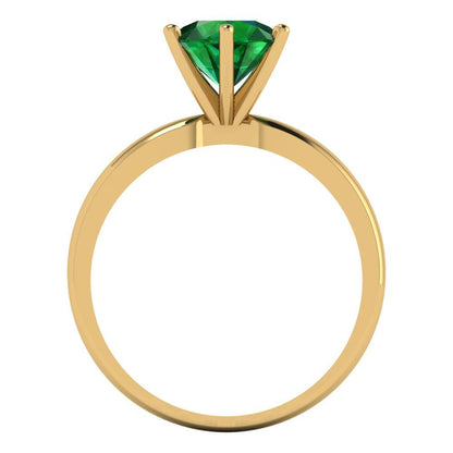 1.5 cttw Simulated Emerald Solitaire  Engagement Ring - Solid Gold (Round Cut,7.5mm)