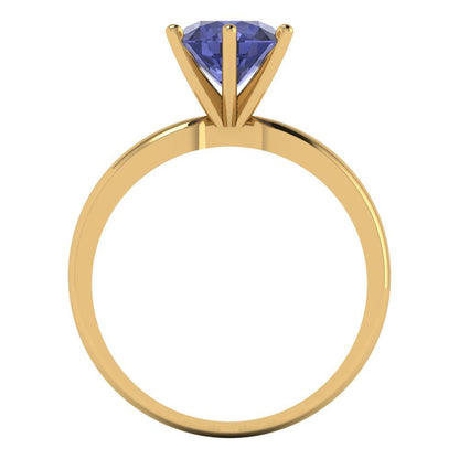 1.5 cttw Simulated Tanzanite Solitaire  Engagement Ring - Solid Gold (Round Cut,7.5mm)
