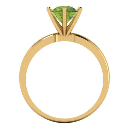 1.5 cttw Natural Peridot Solitaire  Engagement Ring - Solid Gold (Round Cut,7.5mm)