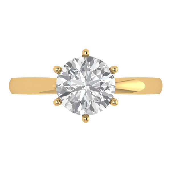2 ct Brilliant Round Cut Genuine Cultured Diamond Stone Clarity VS1-2 Color J-K Yellow Gold Solitaire Ring