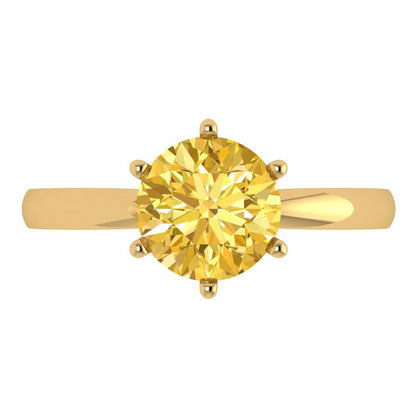 2 cttw Natural Citrine Solitaire  Engagement Ring - Solid Gold (Round Cut,8.0mm)