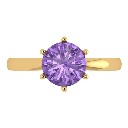 2 cttw Simulated Alexandrite Solitaire  Engagement Ring - Solid Yellow Gold (VVS1, Round Cut,8.0mm)