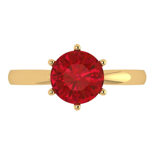 2 cttw Simulated Ruby Solitaire  Engagement Ring - Solid Yellow Gold (VVS1, Round Cut,8.0mm)