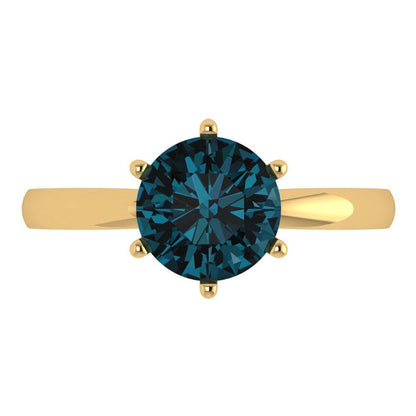 2 cttw Natural London Blue Topaz Solitaire  Engagement Ring - Solid Gold (Round Cut,8.0mm)