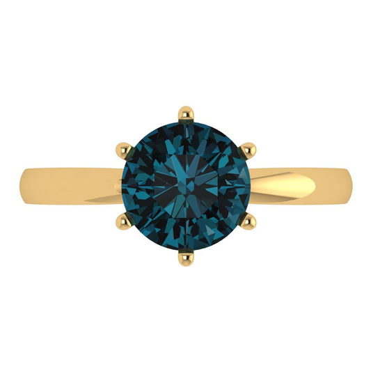 2 cttw Natural London Blue Topaz Solitaire  Engagement Ring - Solid Yellow Gold (VVS1, Round Cut,8.0mm)