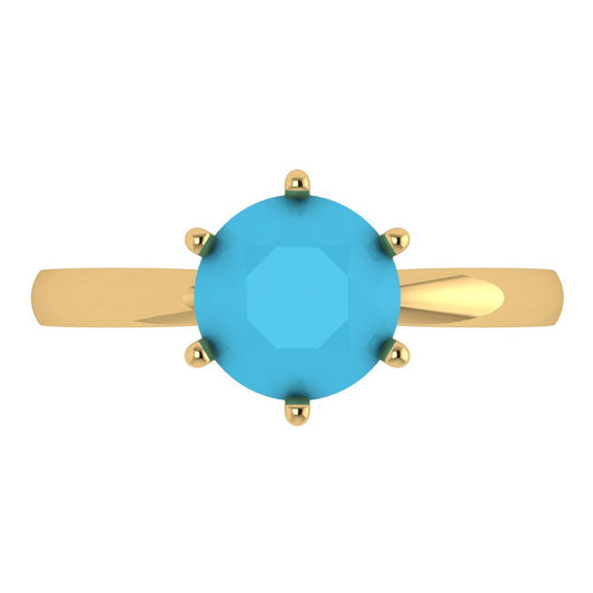 2 cttw Simulated Turquoise Solitaire  Engagement Ring - Solid Yellow Gold (VVS1, Round Cut,8.0mm)