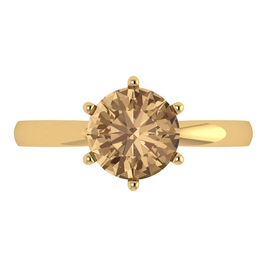 2 cttw Zirconia Simulated Champagne Diamond Solitaire  Engagement Ring - Solid Yellow Gold (VVS1, Round Cut,8.0mm)