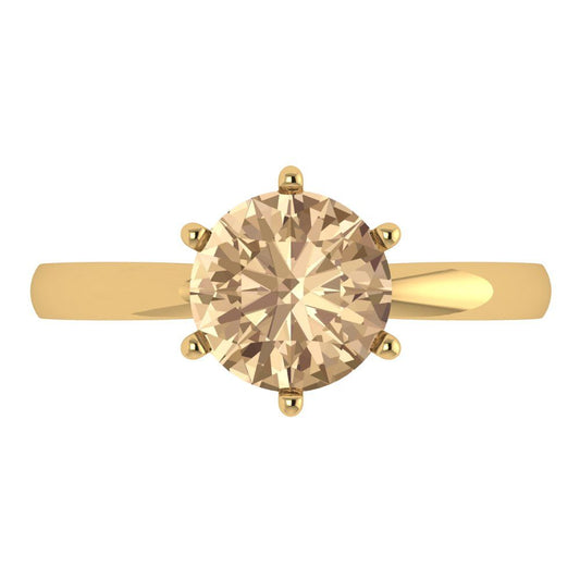 2 cttw Yellow Moissanite Solitaire  Engagement Ring - Solid Yellow Gold (VVS1, Round Cut,8.0mm)