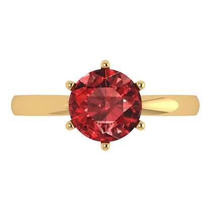 2 cttw Natural Garnet Solitaire  Engagement Ring - Solid Gold (Round Cut,8.0mm)