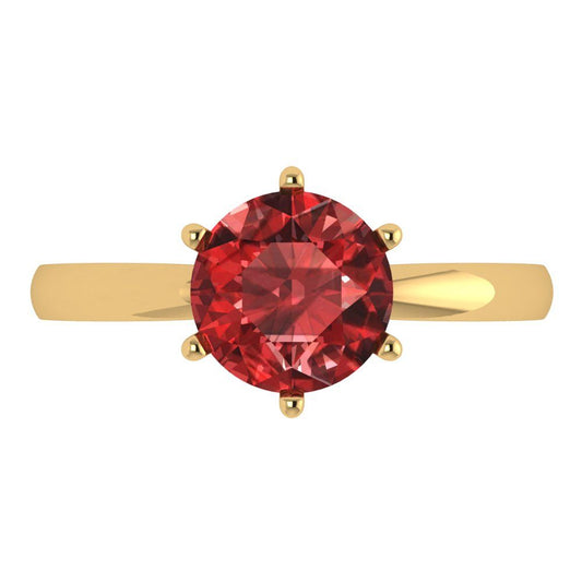 2 cttw Natural Garnet Solitaire  Engagement Ring - Solid Yellow Gold (VVS1, Round Cut,8.0mm)
