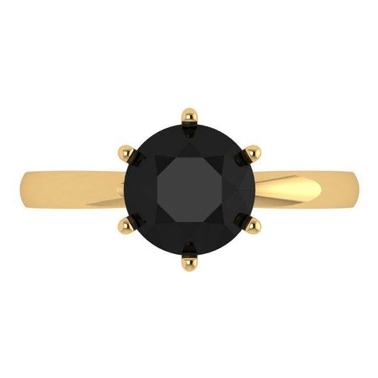 2 cttw Natural Onyx Solitaire  Engagement Ring - Solid Yellow Gold (VVS1, Round Cut,8.0mm)