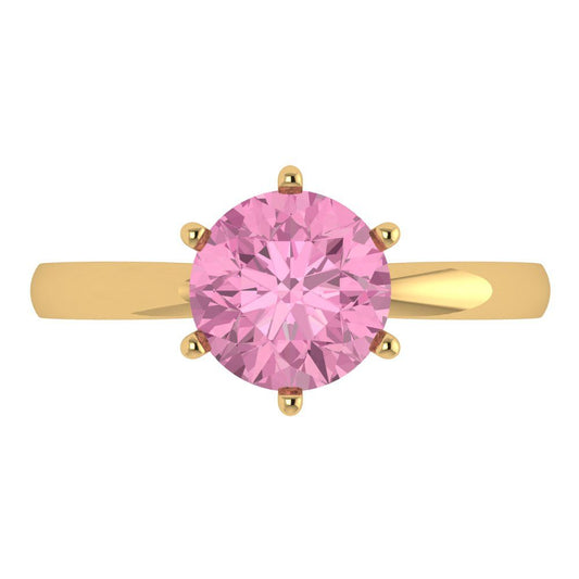 2 cttw Zirconia Simulated Pink Diamond Solitaire  Engagement Ring - Solid Yellow Gold (VVS1, Round Cut,8.0mm)