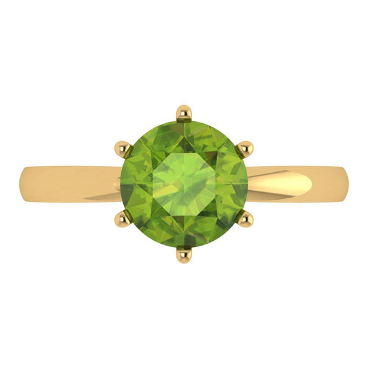 2 cttw Natural Peridot Solitaire  Engagement Ring - Solid Yellow Gold (VVS1, Round Cut,8.0mm)