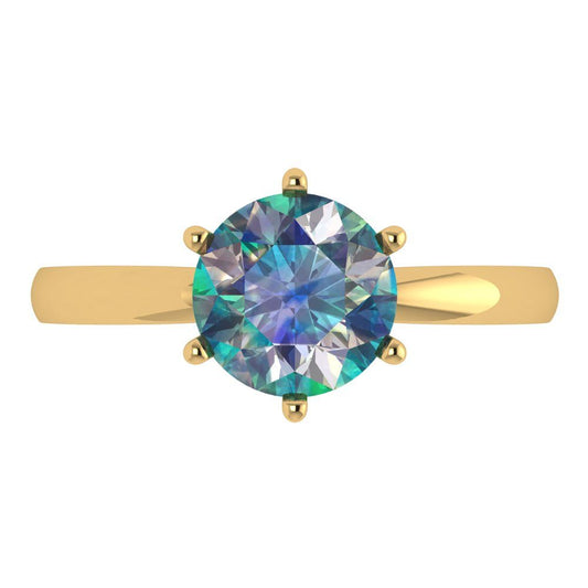 2 cttw Blue Moissanite Solitaire  Engagement Ring - Solid Yellow Gold (VVS1, Round Cut,8.0mm)