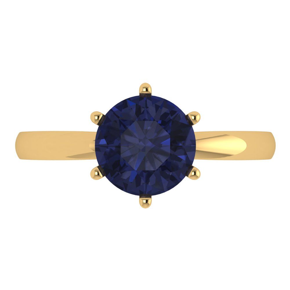 2 cttw Simulated Blue Sapphire Solitaire  Engagement Ring - Solid Gold (Round Cut,8.0mm)