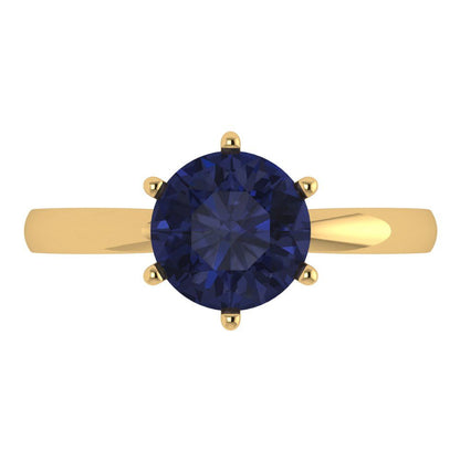 2 cttw Simulated Blue Sapphire Solitaire  Engagement Ring - Solid Gold (Round Cut,8.0mm)