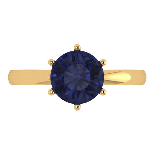 2 cttw Simulated Blue Sapphire Solitaire  Engagement Ring - Solid Yellow Gold (VVS1, Round Cut,8.0mm)