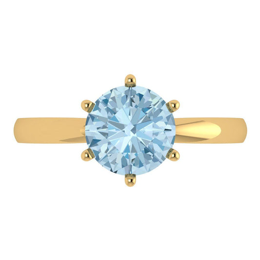 2 cttw Natural Aquamarine Solitaire  Engagement Ring - Solid Yellow Gold (VVS1, Round Cut,8.0mm)