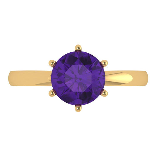 2 cttw Natural Amethyst Solitaire  Engagement Ring - Solid Yellow Gold (VVS1, Round Cut,8.0mm)