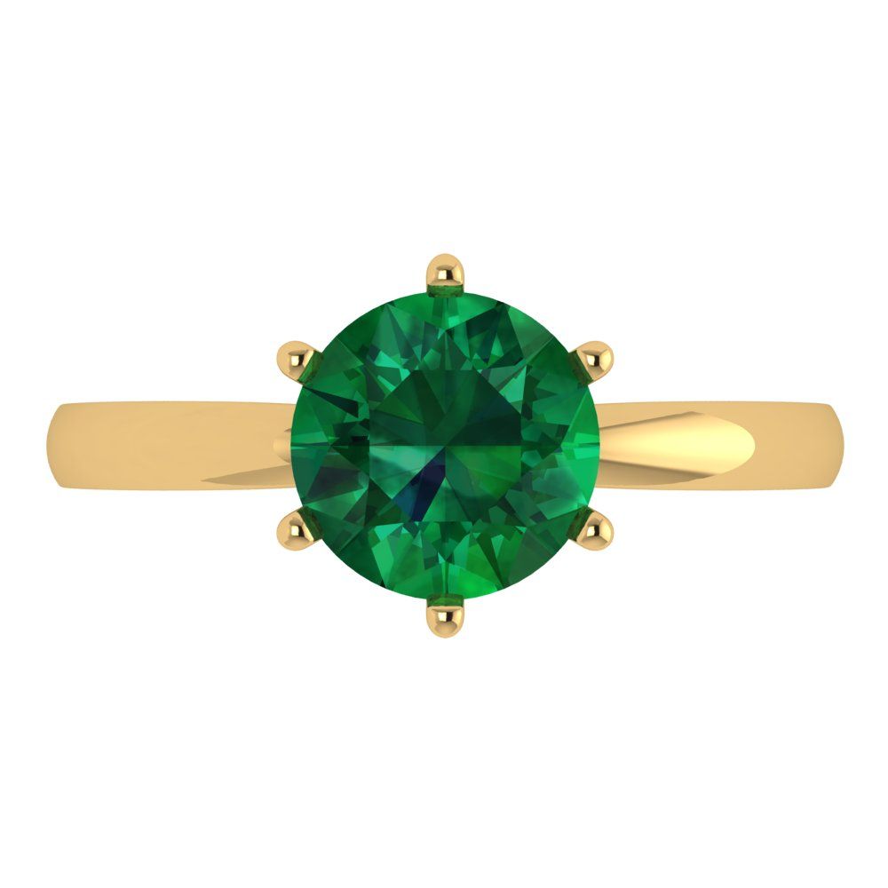 2 cttw Simulated Emerald Solitaire  Engagement Ring - Solid Gold (Round Cut,8.0mm)