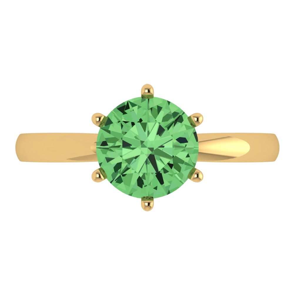 2 cttw Zirconia Simulated Green Diamond Solitaire  Engagement Ring - Solid Gold (VVS1, Round Cut,8.0mm)