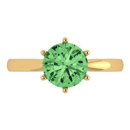2 cttw Zirconia Simulated Green Diamond Solitaire  Engagement Ring - Solid Yellow Gold (VVS1, Round Cut,8.0mm)