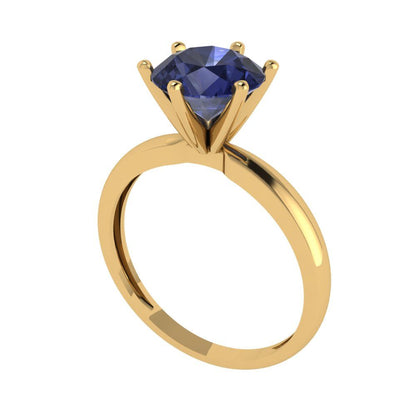 2 cttw Simulated Blue Sapphire Solitaire  Engagement Ring - Solid Gold (Round Cut,8.0mm)
