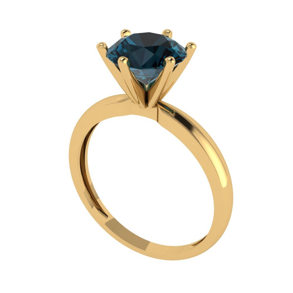 2 cttw Natural London Blue Topaz Solitaire  Engagement Ring - Solid Gold (Round Cut,8.0mm)
