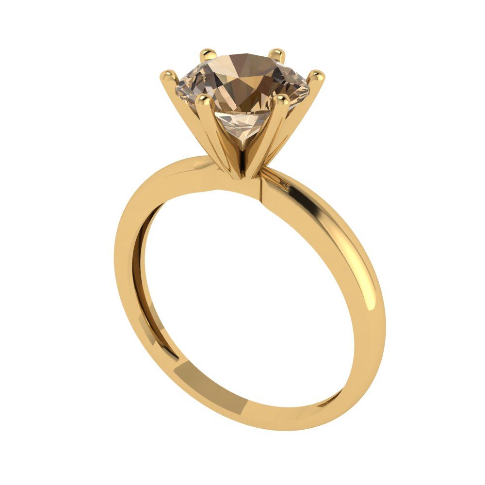 2 ct Brilliant Round Cut Champagne Simulated Diamond Yellow Gold Solitaire Engagement Ring